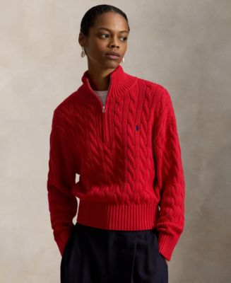 Polo Ralph Lauren Women's Cable-Knit Cotton Quarter-Zip Sweater