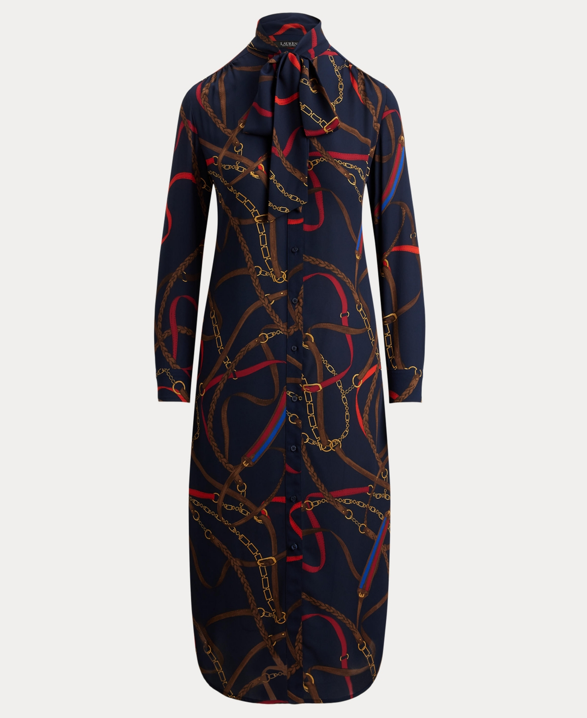 Lauren Ralph Women's Printed Tie-Neck Shirt Dress
