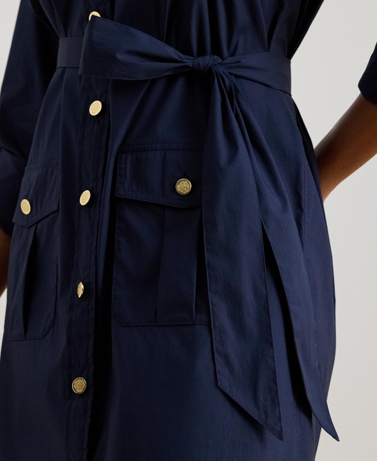 Ralph Lauren Cotton-blend Roll-tab-sleeve Shirtdress In Blue