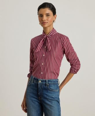 Lauren Ralph Lauren - Women's Striped Broadcloth Tie-Neck Shirt