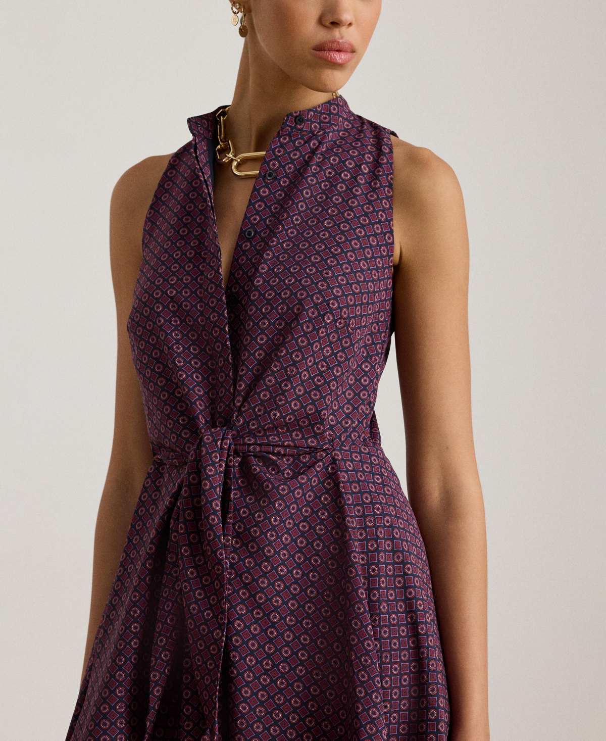 Lauren Ralph Women's Print Tie-Front Sleeveless Dress