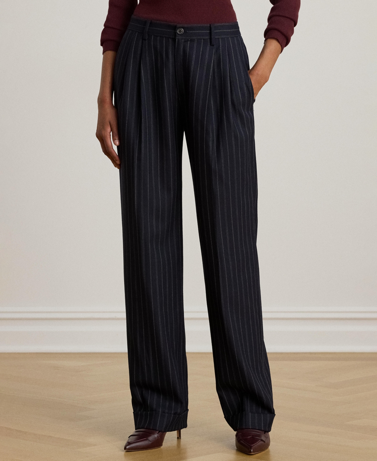 Ralph Lauren Women's Striped Pleated Pants In Black