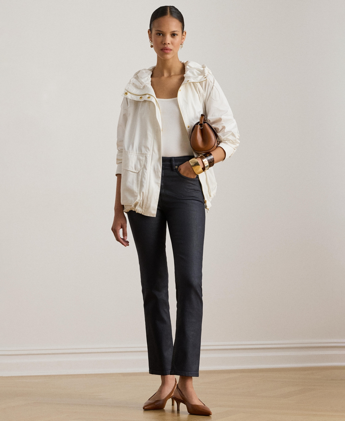 Ralph Lauren Women's Hooded Windbreaker Jacket In White