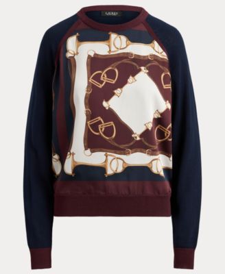 Women's Equestrian-Print Raglan-Sleeve Sweater