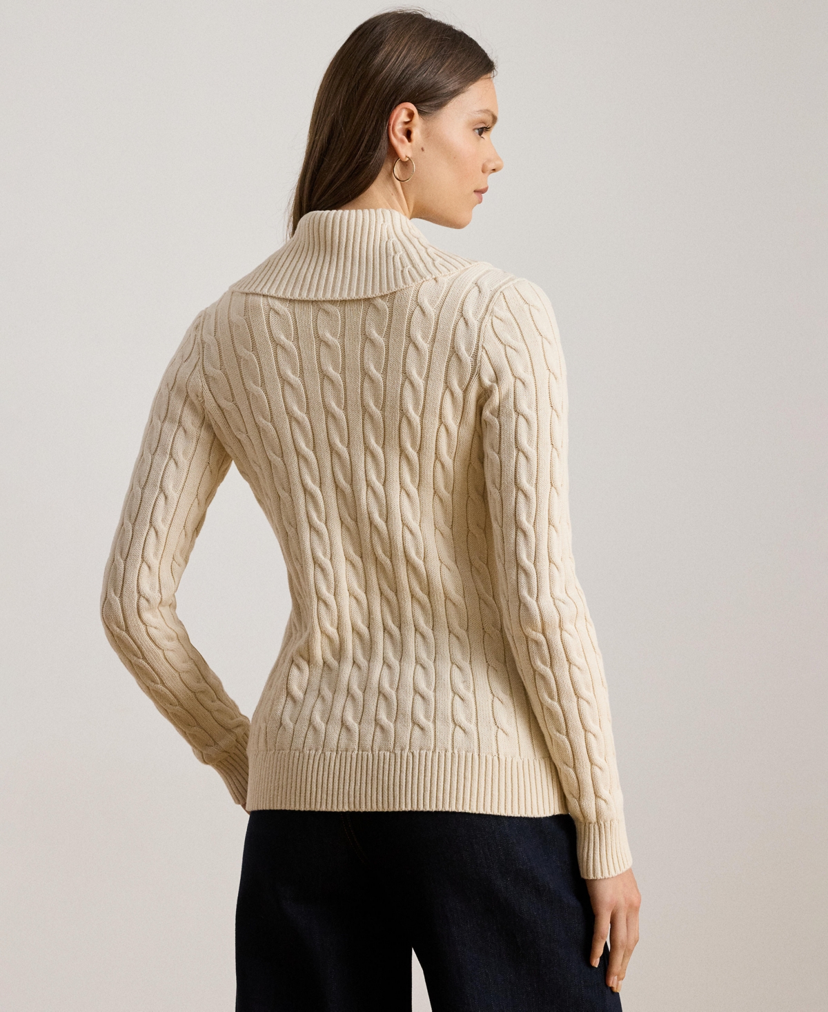 Ralph Lauren Lauren  Gassed Cable Stitch Belted Cardigan In Multi