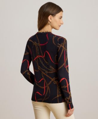 Women's Belting Print Long-Sleeve Sweater