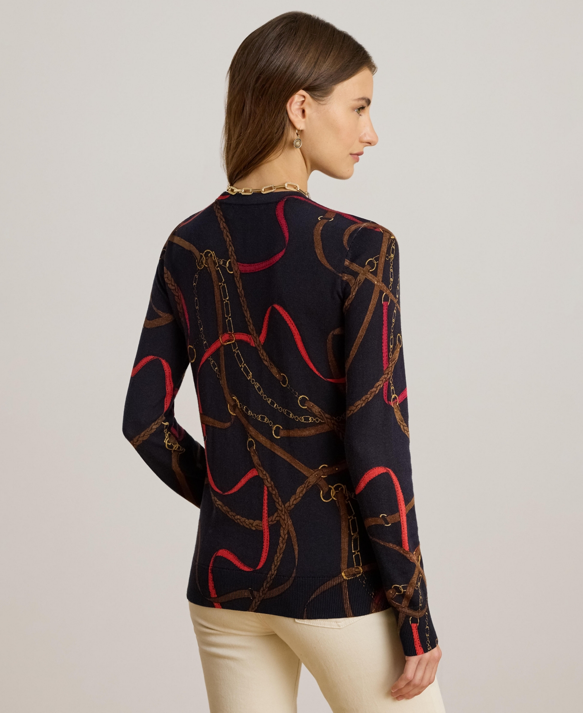 Ralph Lauren Women's Belting Print Long-sleeve Sweater In Multi