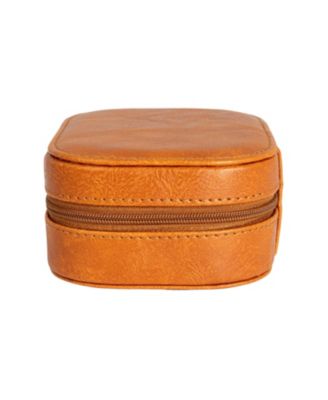 Small Leather Travel Jewelry Organizer Box, Caramel Color