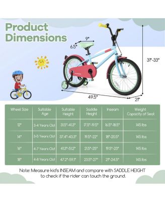 18 Inch Kids Bike with Adjustable Handlebar and Saddle Blue