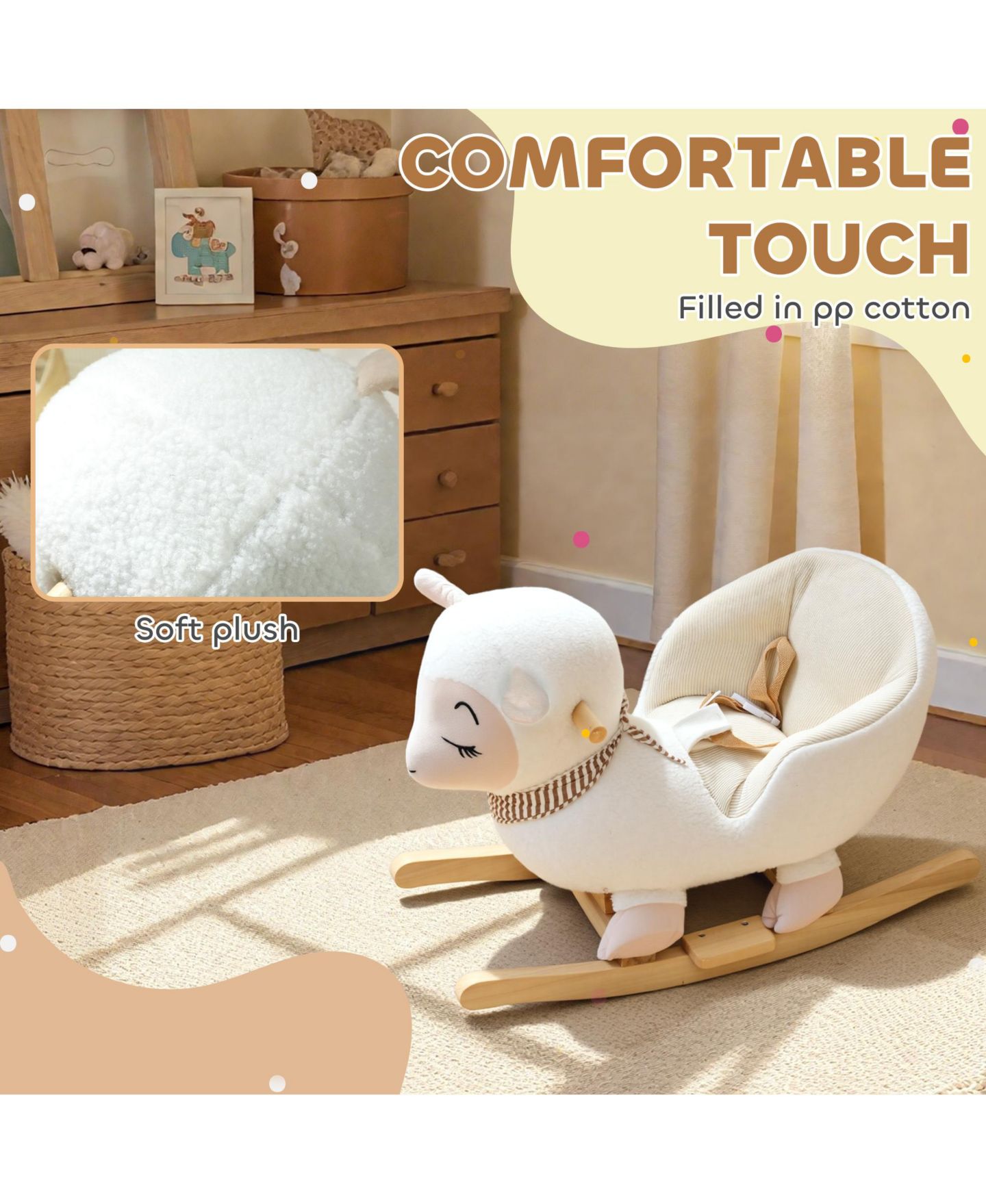 Детская мягкая игрушка Qaba Sheep Rocking Horse, Plush, Sound-Activated, 55 lbs Capacity, Ages 18-36 Months, цвет: Белый — фото 5
