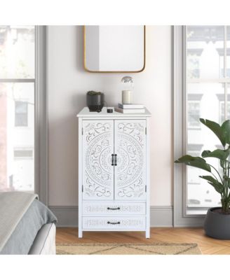 27" Accent Tall White Storage Cabinet with Two Doors and Two Drawers