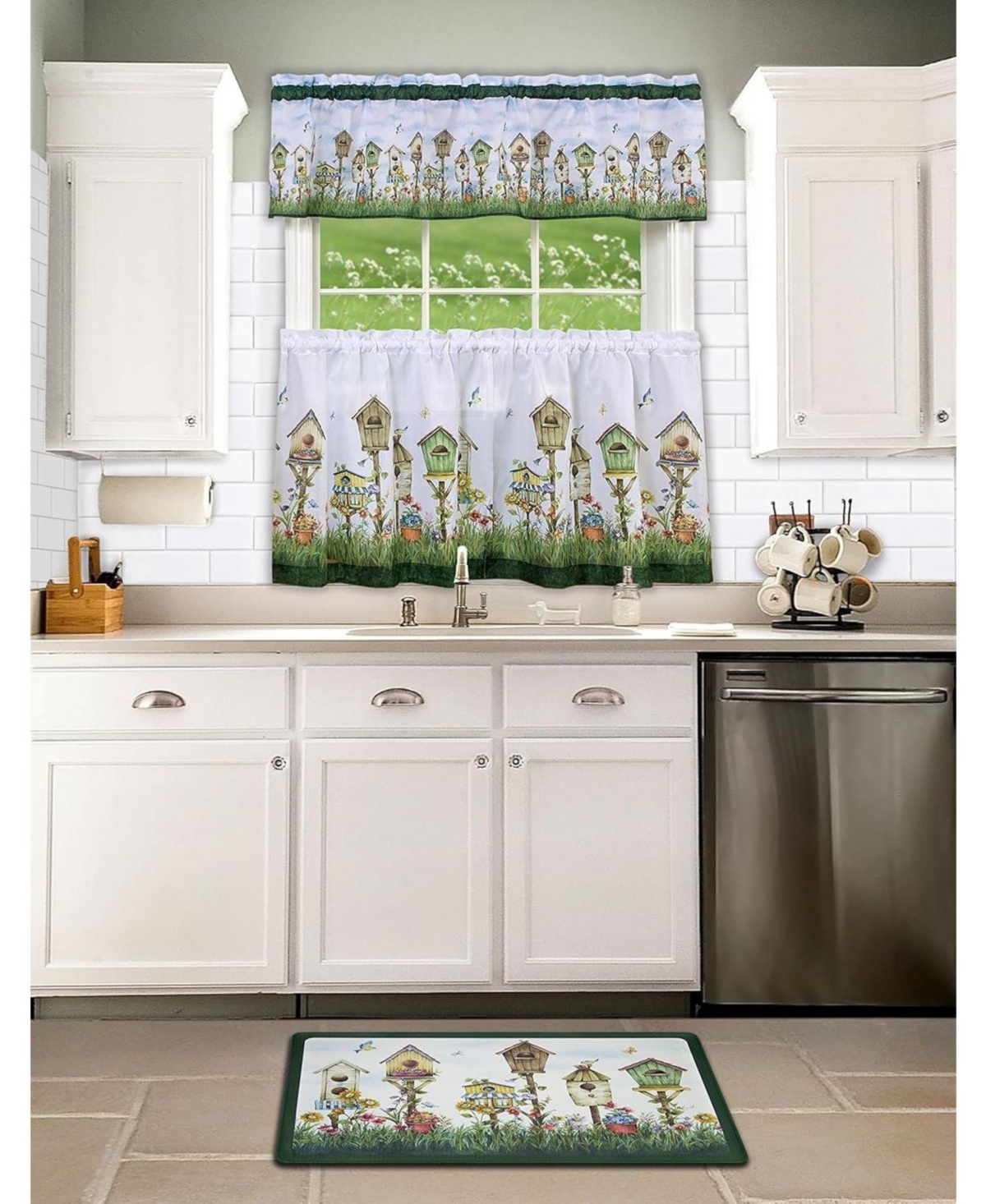 GoodGram Home Sweet Home Complete 3 Piece Kitchen Curtain Set - 58 in. W x 24 in. L