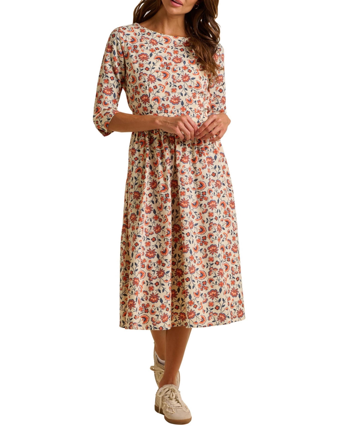 Brakeburn Women's Beech 3/4 Sleeve Waist Tie Midi Dress