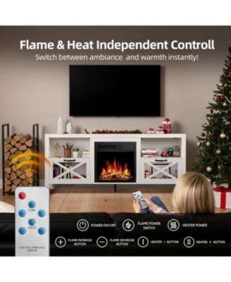 Electric Fireplace with Mantel & Cabinets, Realistic LED Flames & Remote Control, 5 Flame Brightness Levels, Overheat Protection