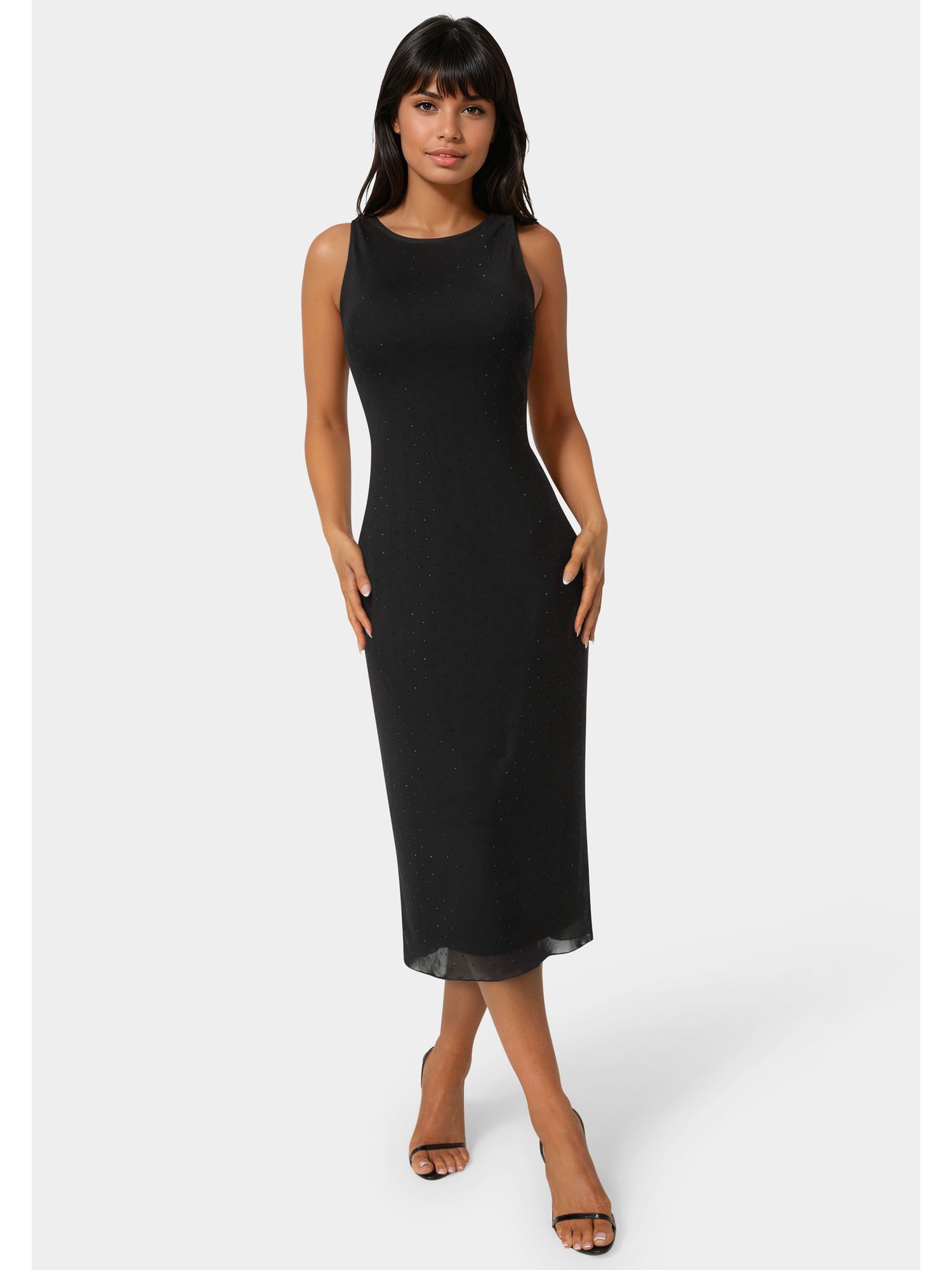 Women's Powermesh Rhinestone Sleeveless Maxi Dress