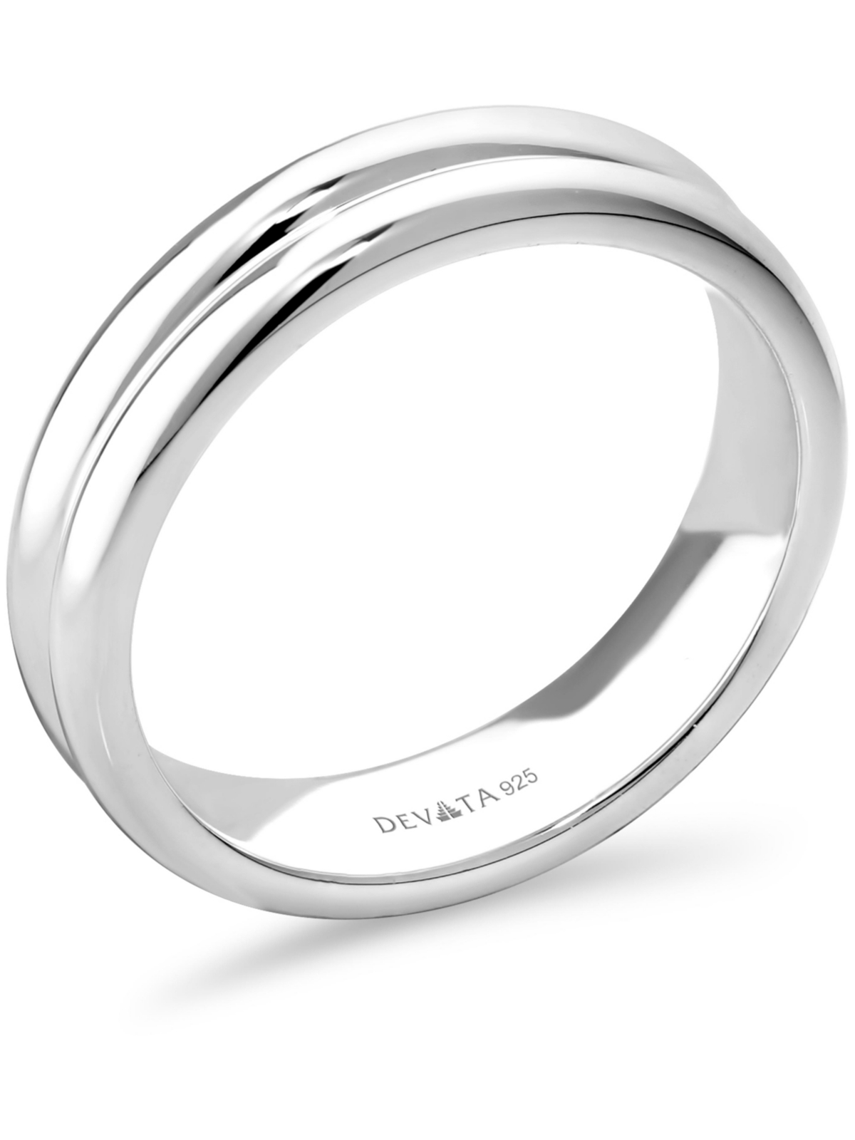 Devata Lined Band Ring in Rhodium Plated Sterling Silver
