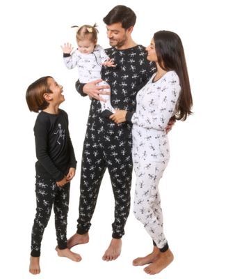 Matching Family Black & White Skeleton Cotton Halloween Pajamas