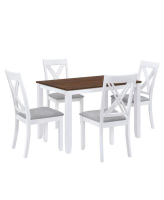 5-Piece Rustic Dining Table Set for Small Spaces, Wood Kitchen Table with 4 X-Back Chairs, White and Walnut Finish