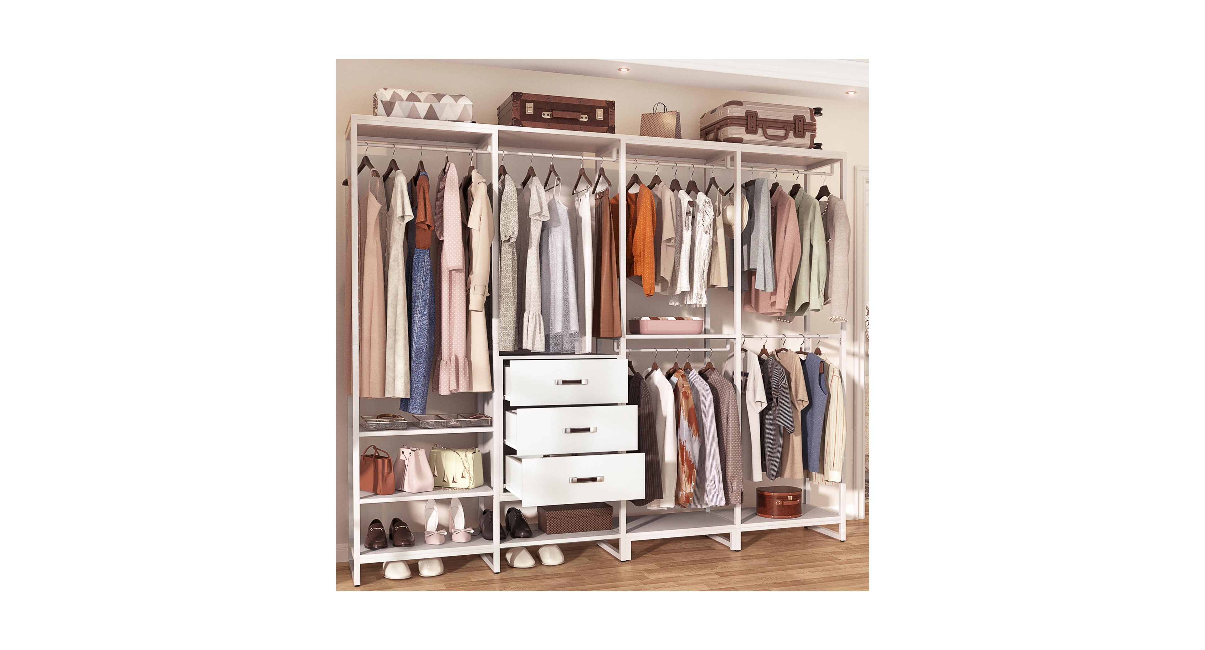 Aheaplus 74'' Closet Organizer with Wood Drawers