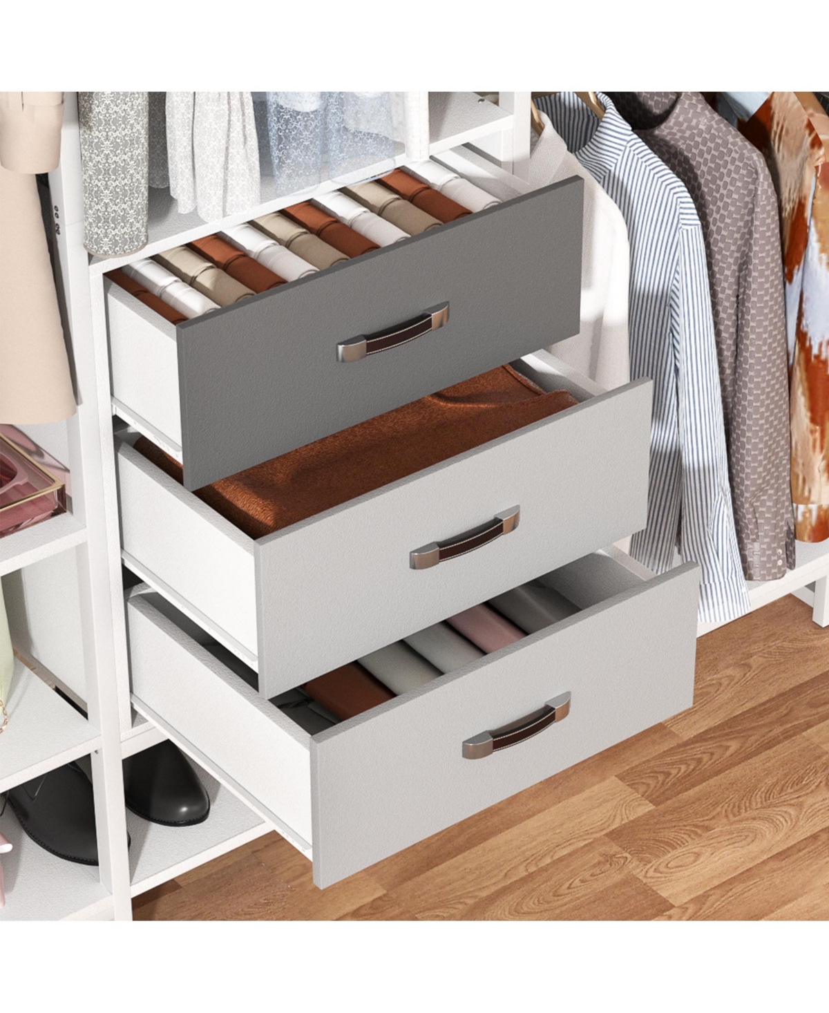 Aheaplus 74'' Closet Organizer with Wood Drawers