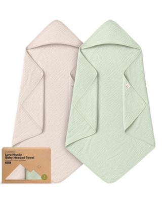 2pk Lyra Muslin Baby Towels with Hoods for Girl, Boy, Soft, Absorbent, Cotton Hooded Baby Bath Towels