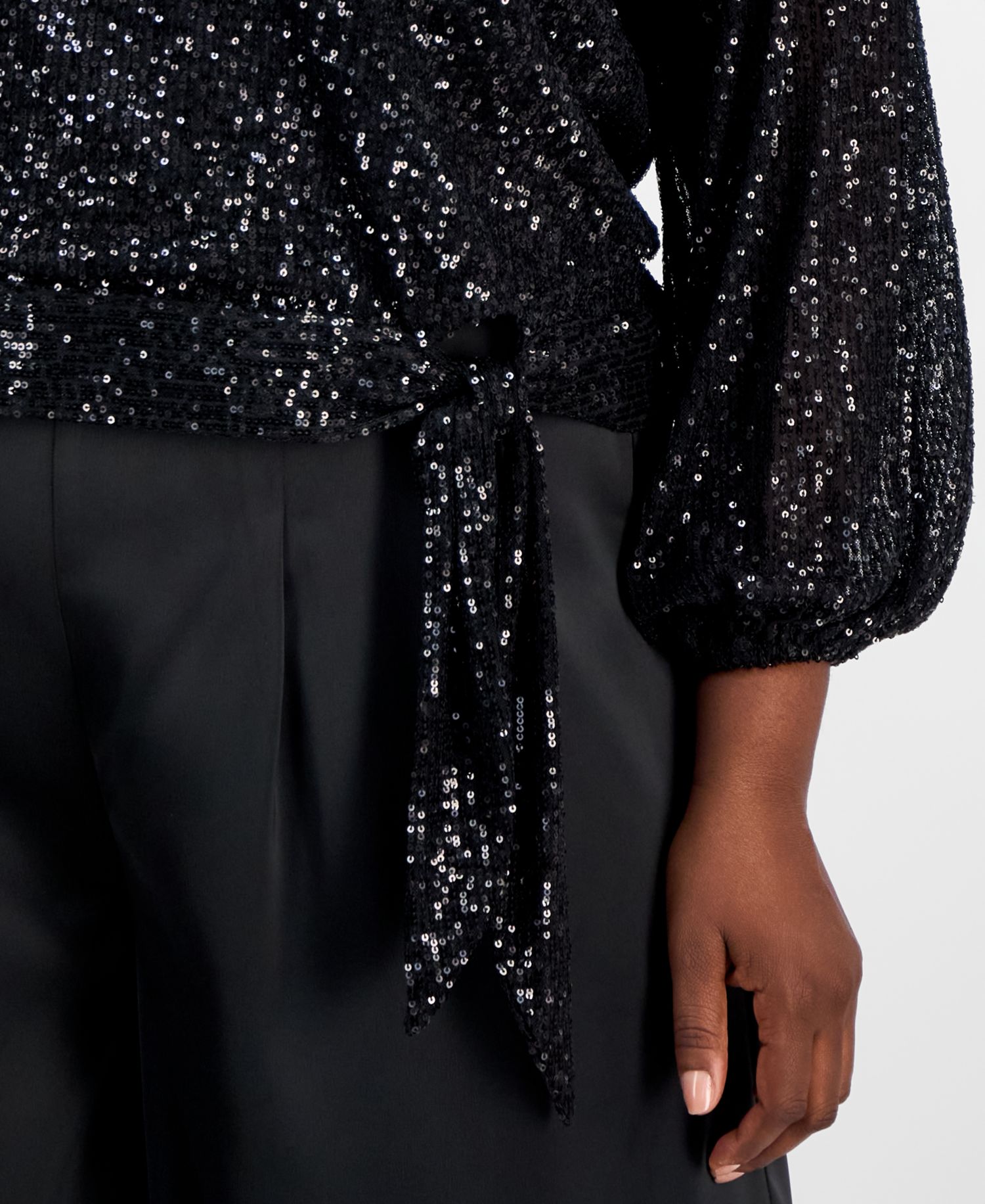 ASL Plus Size Sequin Blouson-Sleeve Top