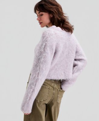 Women's Fuzzy Rhinestone-Embellished Cardigan, Macy's Exclusive