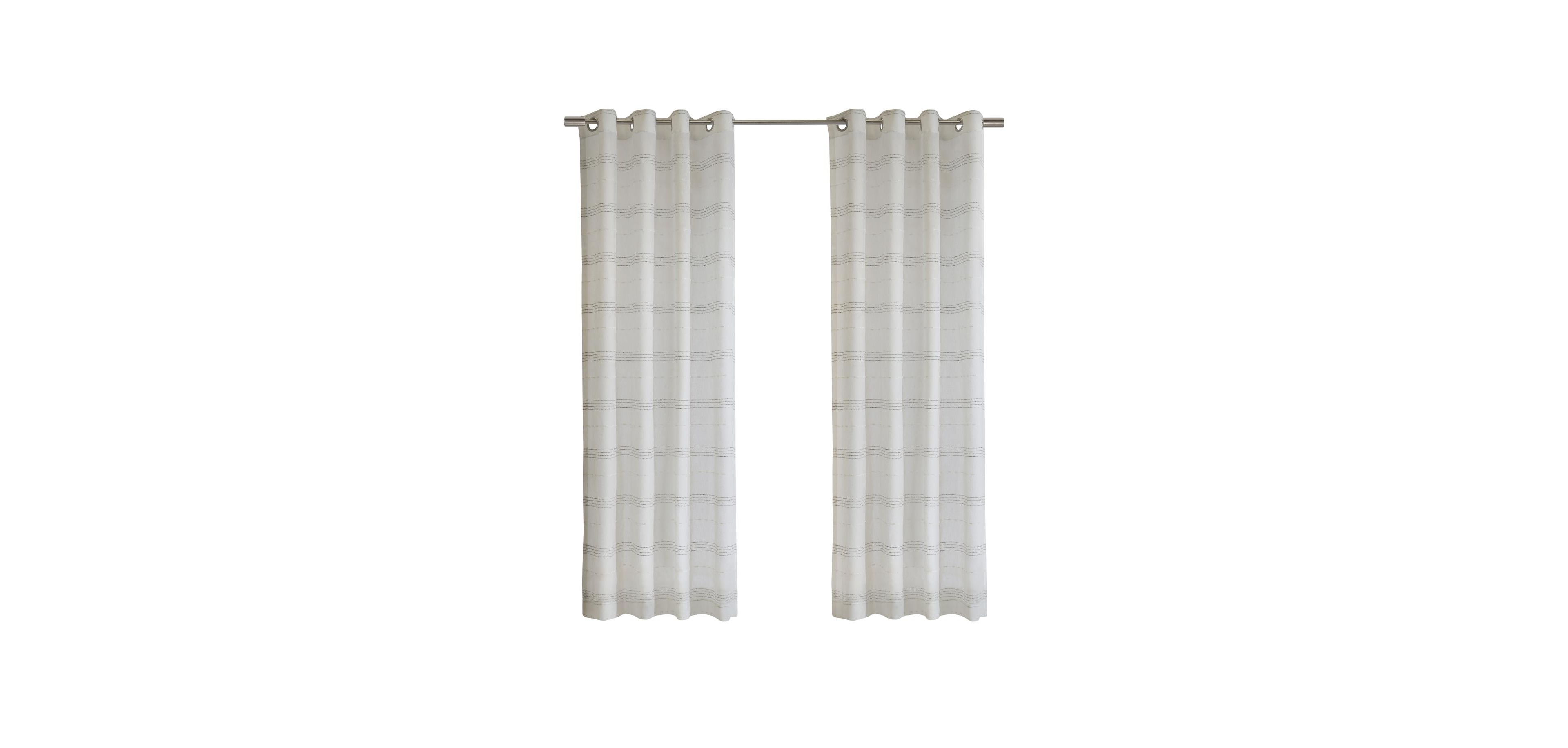 Habitat 100% Polyester Jasper Sheer Faux Linen Stripe Grommet Curtain Panel 52" x 63" White