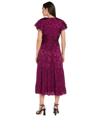 Women's Flutter Sleeve Floral V-Neck Dress