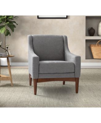 Fabric Recessed Arms Accent Chair with Solid Wood Legs for Living Room Bedroom