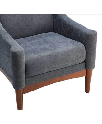 Fabric Recessed Arms Accent Chair with Solid Wood Legs for Living Room Bedroom
