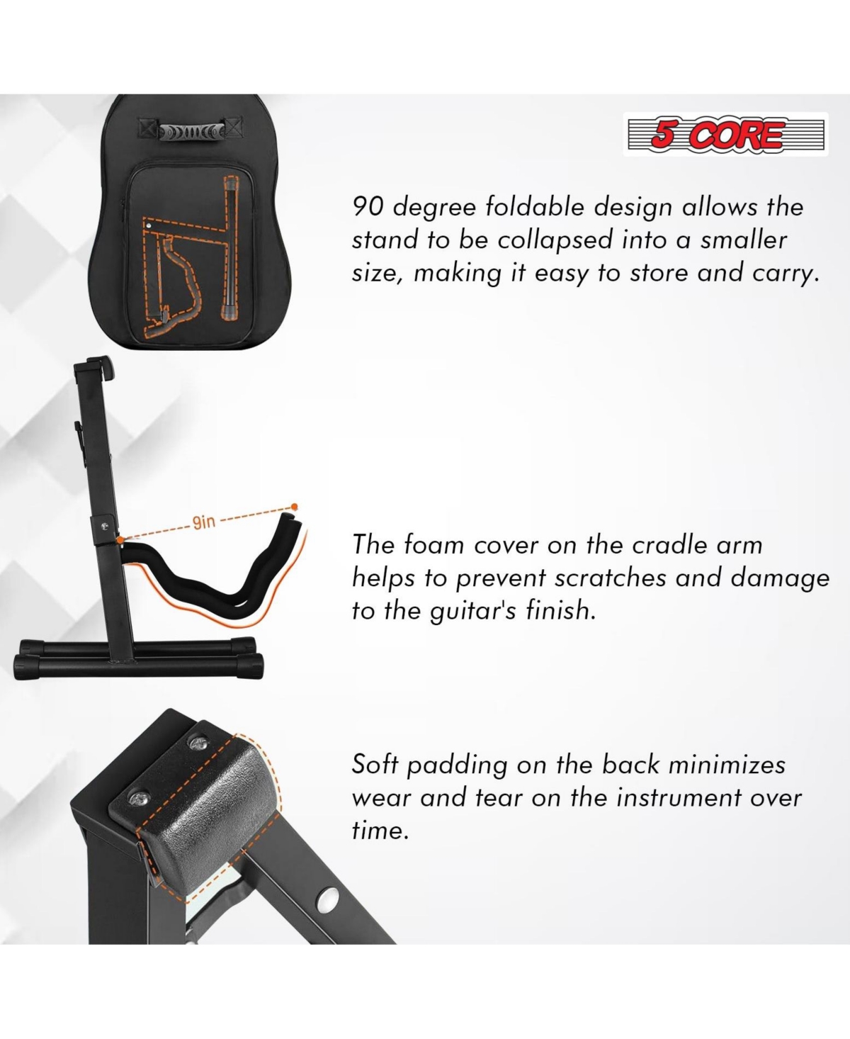 5 Core 2 Pcs Guitar Stands Floor Universal A Frame Folding Instruments Holder for Acoustic Electric Bass Gss 2PCS