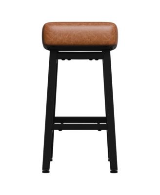 24 Inches Bar Stools Set of 2, Saddle Kitchen Stools with PU Leather Cushion Counter Height Barstools for Kitchen Dining Cafe