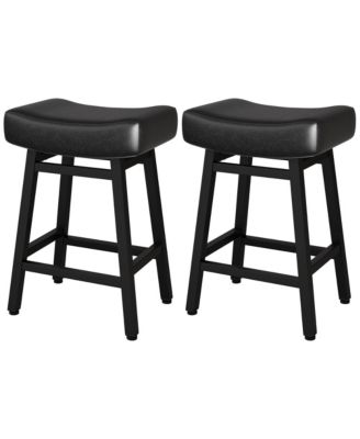 24 Inches Bar Stools Set of 2, Saddle Kitchen Stools with PU Leather Cushion Counter Height Barstools for Kitchen Dining Cafe