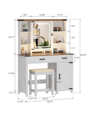 40" Farmhouse Makeup Vanity with LED Mirror & Charging Station