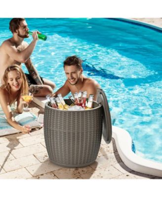 9.5 Gallon 4-in-1 Patio Rattan Cool Bar Cocktail Table Side Table