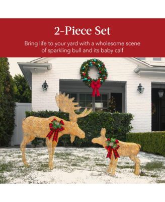 2-Piece Moose Family Lighted Christmas Yard D&eacute;cor Set w/ 170 LED Lights, Stakes, Zip Ties