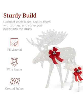 2-Piece Moose Family Lighted Christmas Yard D&eacute;cor Set w/ 170 LED Lights, Stakes, Zip Ties