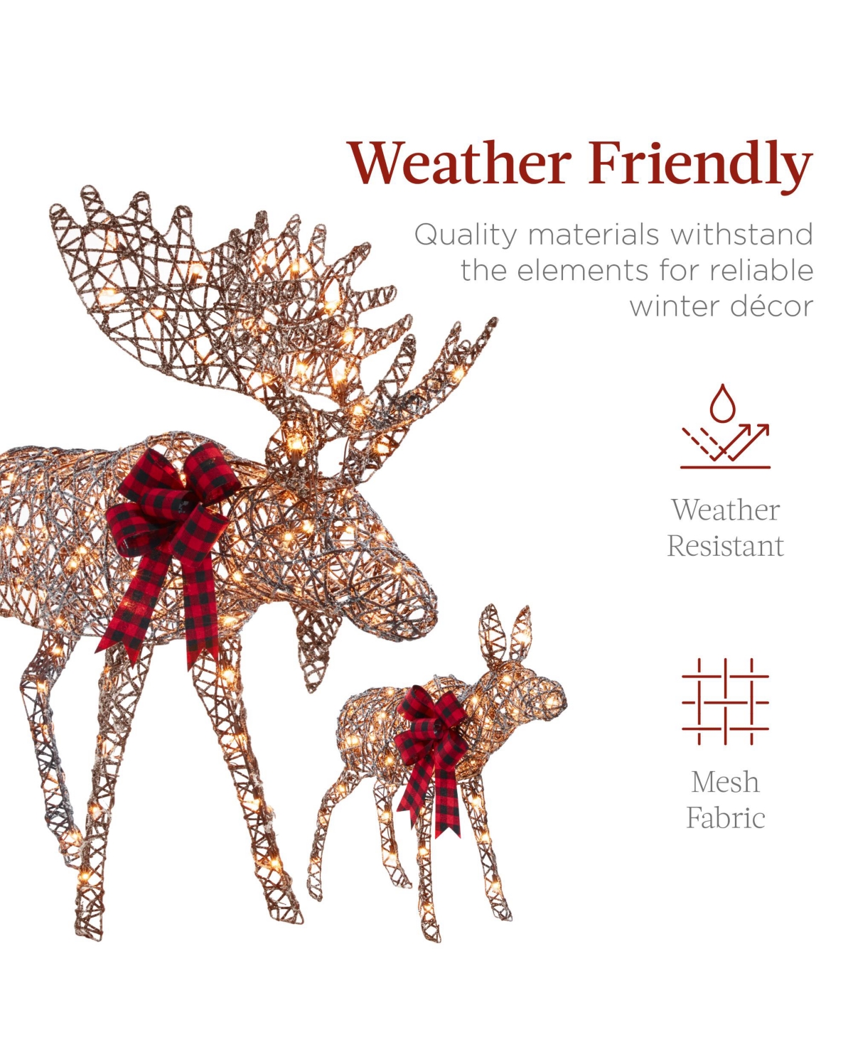 Best Choice Products 2-Piece Moose Family Lighted Christmas Yard Decor Set w/ 170 Led Lights, Stakes, Zip Ties