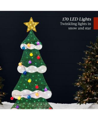 6ft Lighted 2D Christmas Tree Outdoor Decor w/ 170 LED Lights, Gift Boxes, Storage Bag