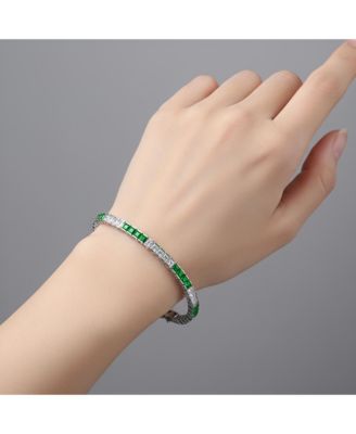 White Gold Plated with Alternating Colored and Clear Cubic Zirconia Tennis Bracelet