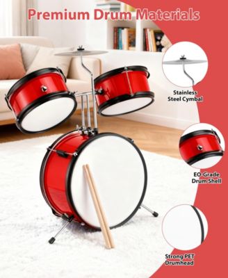 3-Piece Kids Drum Set with Adjustable Stool, Bass Pedal & Cymbal – Realistic Junior Drum Kit for Ages 3+
