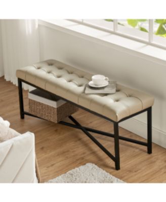 Anahli 50.5'' W Modern Genuine Leather Bench with Button-tufted and Metal Legs