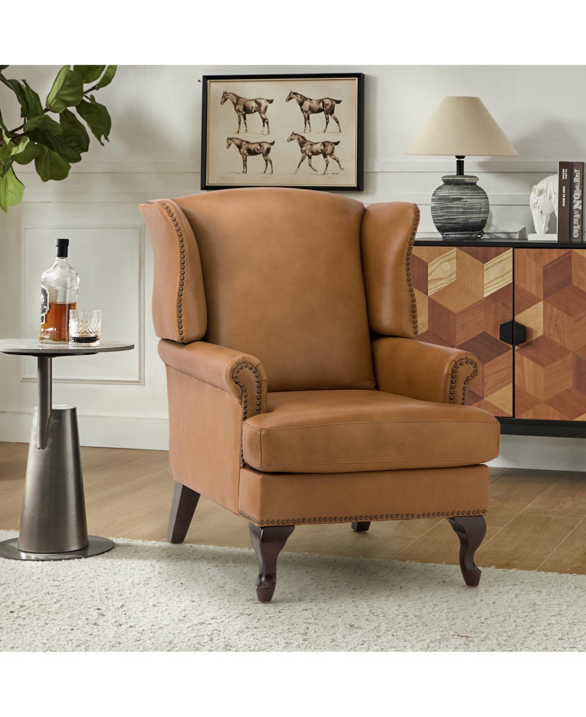 Helmuth Genuine Leather Armchair with Solid Wood Legs