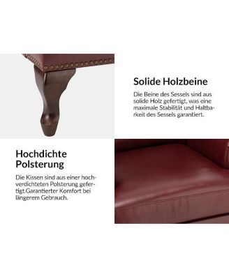 Helmuth Genuine Leather Wingback Armchair with Solid Wood Legs