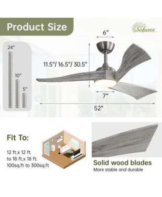 52-inch Sand Nickel Modern 3 Blades Ceiling Fan Light with Remote Control Support Six Speed Ajustable