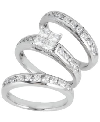Macy's - Diamond Princess Cut 3-Pc. Bridal Set Ring (2 ct. t.w.) in 14K White Gold
