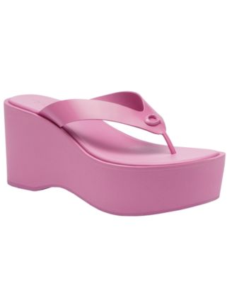 COACH - Women's Sculpted Platform "C" Logo Leather Flip Flops