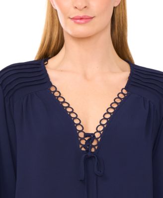 Women's Circular Trim Pin-Tuck Long Sleeve Top