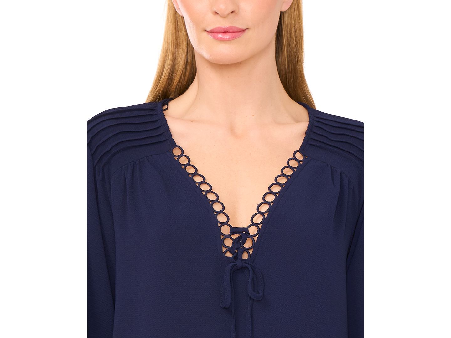 Женский топ CeCe Circular Trim Pin-Tuck Long-Sleeve Top, цвет: Тёмно-синий — фото 2